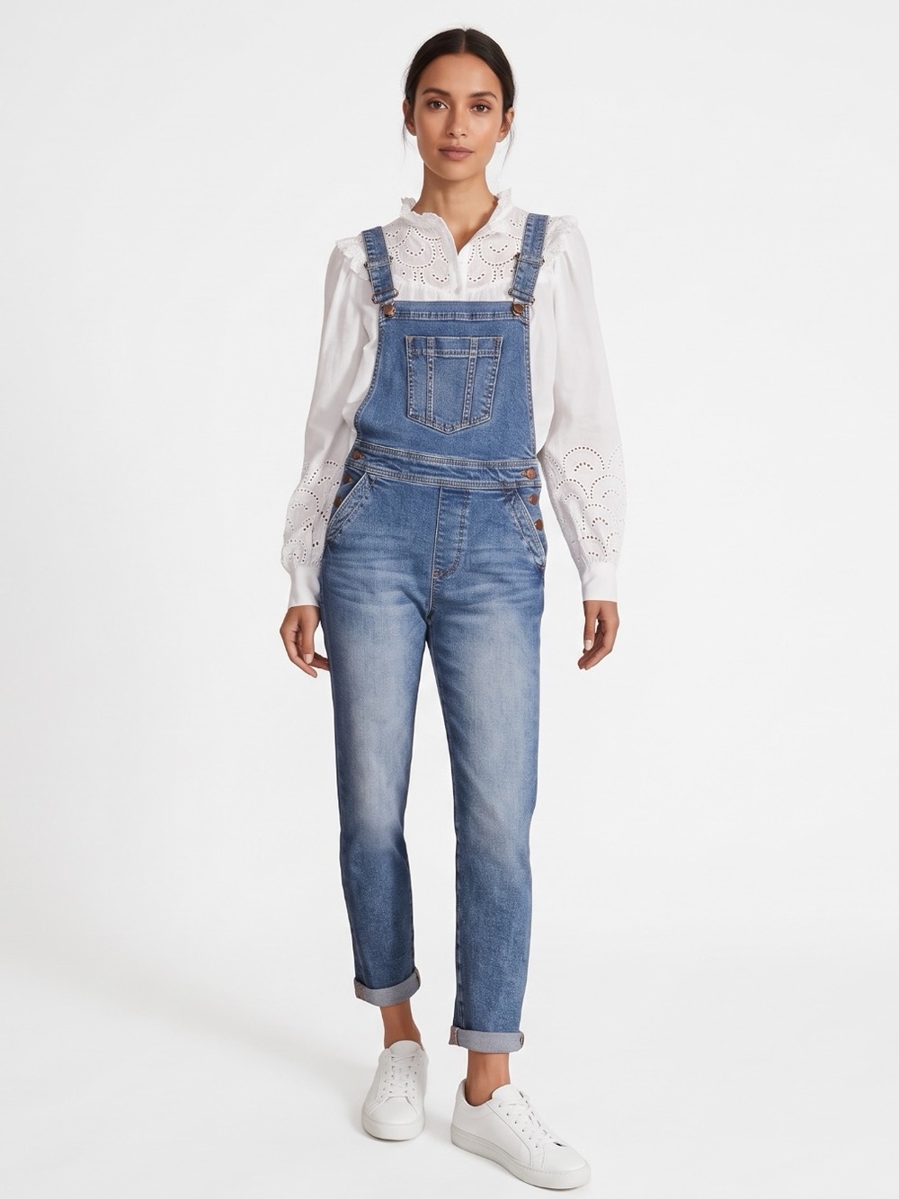 Boden Girlfriend Dungarees Overalls Mid Vintage Wash Denim Size 2